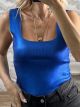 Metallic Wide Straps Knitted Top-1501/Blue