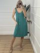 Elastic Rip Buttons Dress/Petrol