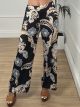 Elastic Summer Pants-Floral/Black-1