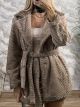 Furry Textured Belt Jacket-1966/Mocha