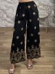 Highwaist Flowers Cotton Pants-2603/Black
