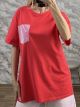 Oversized StrassedPocket T-Shirt-8128/Red