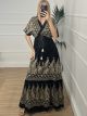 Maxi Boho Embroidered Sleeves Dress-ONE SIZE/Black