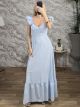 Checkerd Ruffles Maxi Dress-6383/Ciel