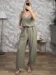Cotton WoodenButton Jumpsuit-2666/Khaki
