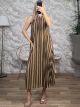 Lurex HalterNeck Chevron Maxi Dress/Chocolat-Beige