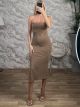 Bronze Studs Strapless Midi Dress-138793/Beige