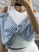 Rip Tied StripedShirt Top-3170/Indigo