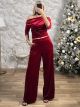 Velvet Pants Set-6238/Red
