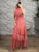 HalterNeck GoldenThread Maxi Dress-6398/Coral