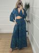 Μεταξωτό Σετ Παντελόνα-2020Floral/Blue