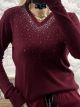 Strassed Ve Sweater-1757/Burgundy