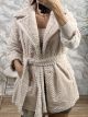 Furry Textured Belt Jacket-1966/Beige