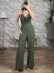Open Back Tie Jumpsuit/Khaki