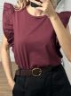Cotton Ruffle T-shirt/Burgundy