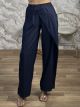 Crossed Button Viscose Pants-527/Navy Blue