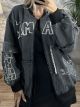 Denim Oversized Embroidered Bomber/Black