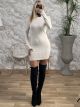 Mini High-Neck Knitted Dress-3045/Vanilla