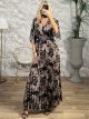 Maxi Satin Pleated Print Dress/Black
