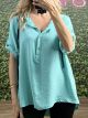 Hooded Blouse-Shirt Shorter Sleeves/Aqua