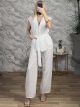 Viscose Sleeveless Blazer & Pants Set-54281/White