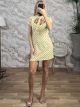 Polka Dot BowNeck Mini Dress/Yellow