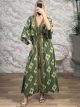 Silk Asymmetrical Shortsleeves GoldPrint Dress-5130/N3