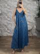 Boho Silk TiedStraps & Gold Print Maxi Dress-6262/Blue