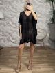 ShortSleeves Ve Knitted Dress-06/Black