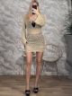 Knitted Metallic Mini Dress-4199/Gold