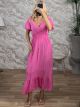 Viscose ShortSleeve Maxi Dress-25385/Fuchsia