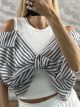 Rip Tied StripedShirt Top-3170/Dark Grey