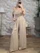 Viscose Ruffled Belt Jumpsuit/Beige