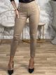 Leather Leggings Golden Buttons-244/Beige