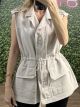 Denim Sleeveless Strass Jacket/Beige
