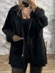 Oversized Hood Zipper Cardigan-23031/Black