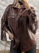 Fringe Leather Shirt-Jacket/Chocolat