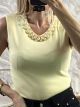 Sleeveless Pearls Pads Top/Yellow