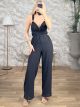 Open Back Tie Jumpsuit/Black