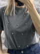 Strassed Cotton T-Shirt-4305/Grey
