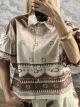 Boho Balloon Sleeves Shirt-16980/Beige
