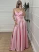 Maxi Satin Split Dress/Pink
