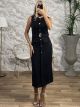 Golden Details Midi Dress/Black