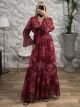 Maxi GoldenThread Ruffle Dress-/Burgundy