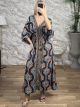 Silk Asymmetrical Shortsleeves GoldPrint Dress-5130/N4