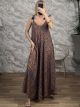 Boho Silk TiedStraps & Gold Print Maxi Dress-6262/Orange&Blue