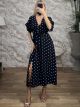 Polka Dot SilverButton Maxi Dress/Navy Blue