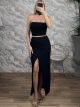 Ribbed StraplessTop & Skirt Set-11749/Black