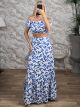 Floral Crop Top & Maxi Skirt Set-3161/White