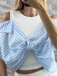 Rip Tied StripedShirt Top-3170/Ciel